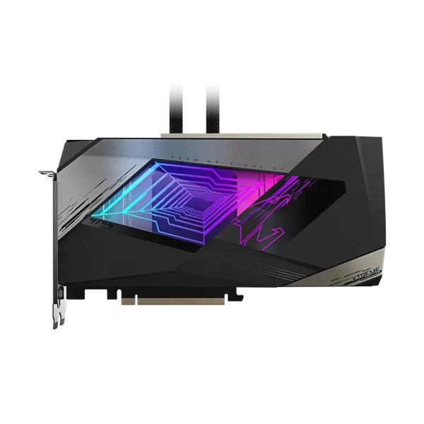 AORUS GeForce RTX 4070 Ti Xtreme Waterforce - Predná strana s futuristickým dizajnom a RGB osvetlením