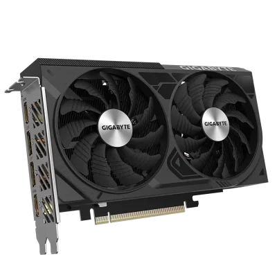 Gigabyte GeForce RTX 4060 Ti - Detailný pohľad na prednú stranu grafickej karty s dvoma ventilátormi