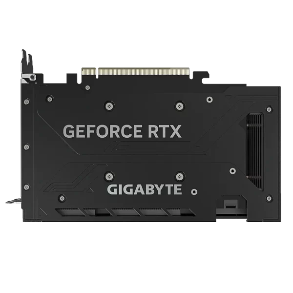 Gigabyte GeForce RTX 4060 Ti - Pohľad na zadnú stranu grafickej karty so zobrazeným logom GIGABYTE a GeForce RTX