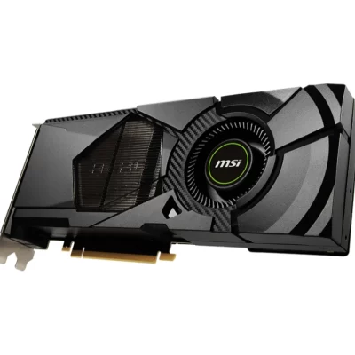 MSI NVIDIA CMP 50HX MINER - Šikmý pohľad na grafickú kartu s logom MSI a chladiacim ventilátorom