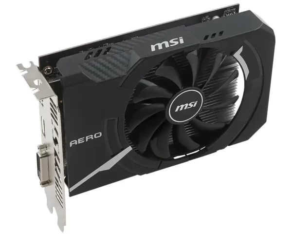 MSI Radeon 550 AERO ITX 2G OC - Predný pohľad na grafickú kartu s ventilátorom a prieduchmi