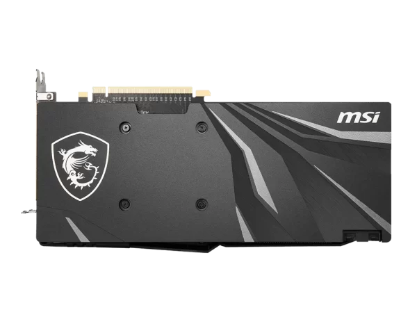 MSI Radeon RX 5600 XT GAMING M – Zadná strana s čiernym backplate a logom draka MSI