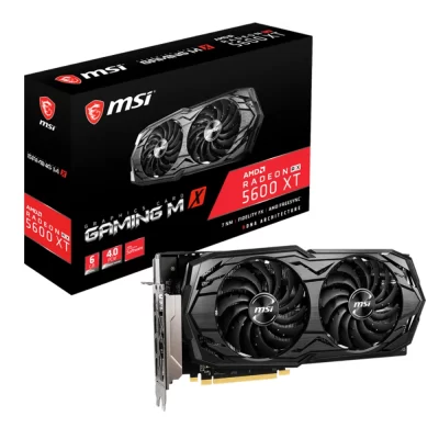 MSI Radeon RX 5600 XT GAMING MX 6GB – Grafická karta s originálnym balením v pozadí, vhodná pre hráčov
