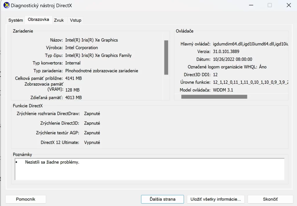 Diagnostický nástroj DirectX - Ako zistím akú mám grafickú kartu