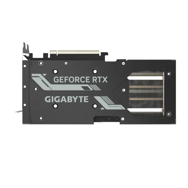 Gigabyte GeForce RTX 4070 SUPER WINDFORCE OC 12G - Zadná strana grafickej karty s dizajnom a logom Gigabyte