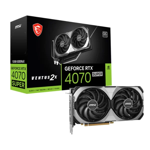 MSI GeForce RTX 4070 SUPER 12G VENTUS 2X OC - Balenie a grafická karta so zvýraznením výkonu a funkcií