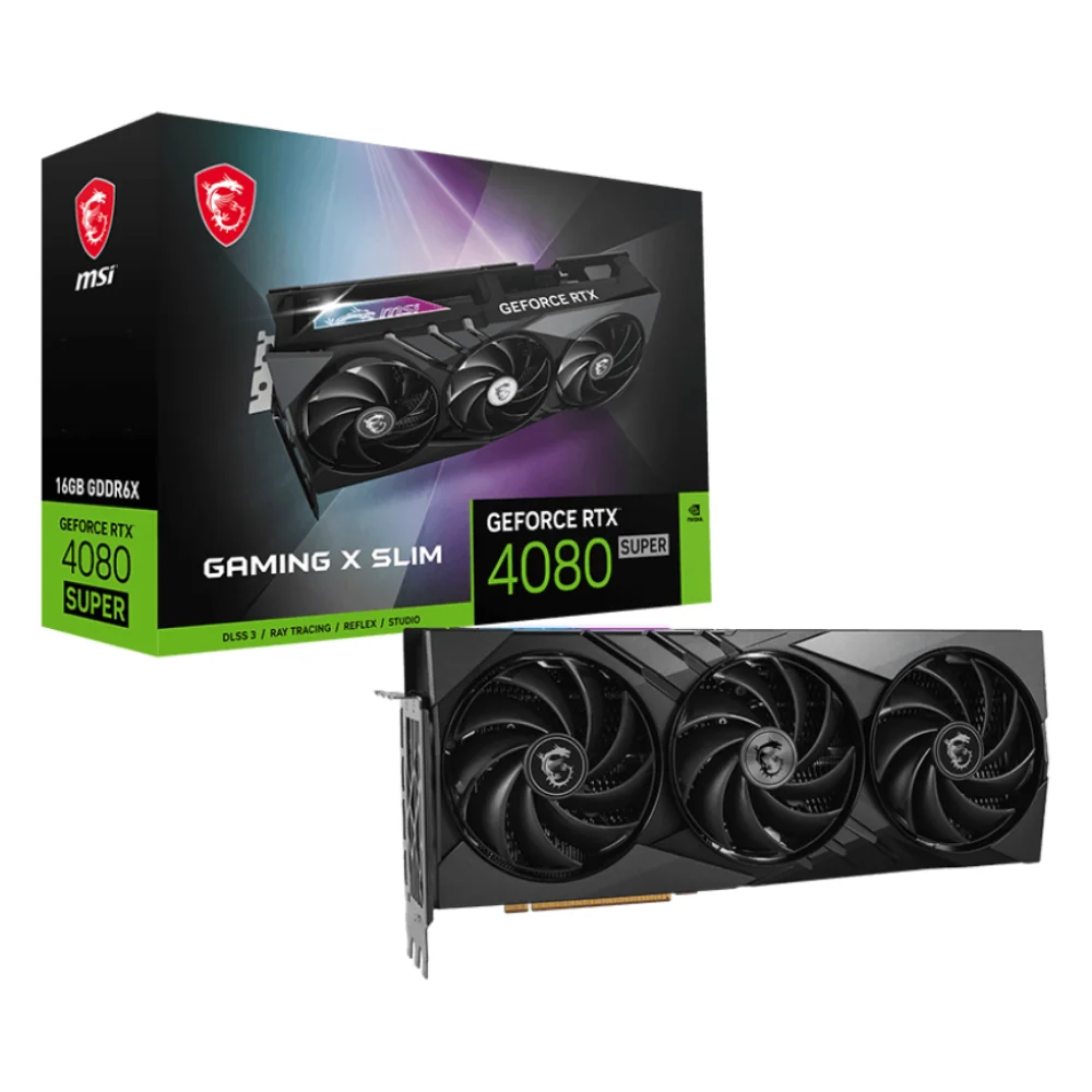 MSI GeForce RTX 4080 SUPER 16G GAMING X SLIM - balenie a grafická karta