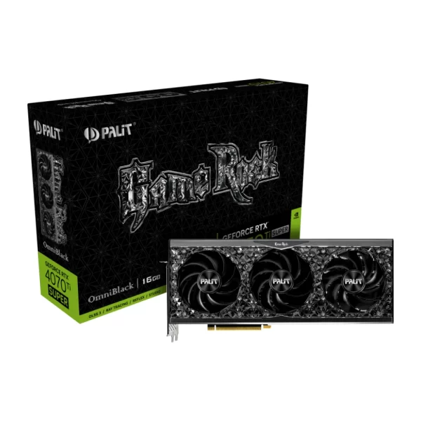 Palit GeForce RTX 4070 Ti SUPER GameRock OmniBlack - Balenie a grafická karta s trojitým ventilátorovým chladením