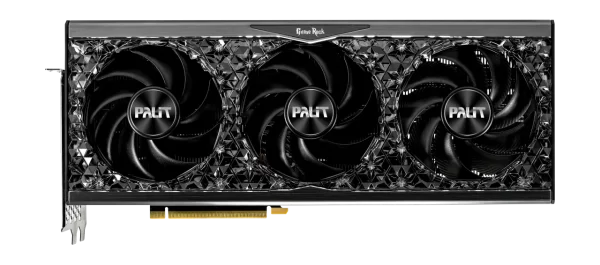 Palit GeForce RTX 4070 Ti SUPER GameRock OmniBlack - Pohľad na trojitý ventilátorový systém z prednej strany