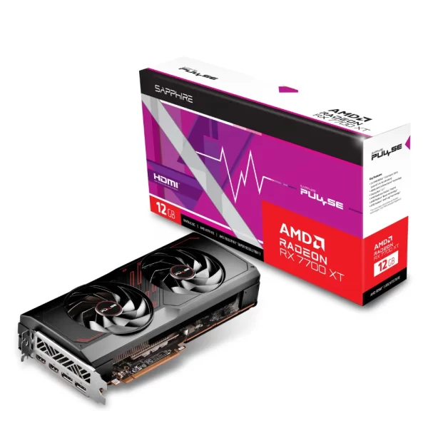 Sapphire PULSE AMD Radeon RX 7700 XT 12GB - Balenie a grafická karta s dvojventilátorovým chladením