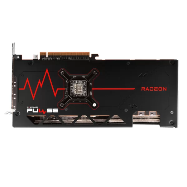 Sapphire PULSE AMD Radeon RX 7700 XT 12GB - Zadná strana grafickej karty s dizajnom Pulse a logom Radeon