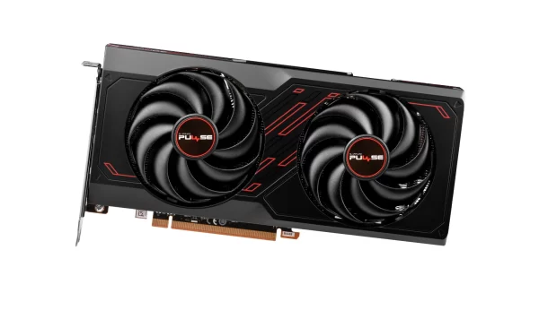 Sapphire PULSE AMD Radeon RX 7600 Predná strana - Grafická karta s dvomi ventilátormi a výkonom pre hry.