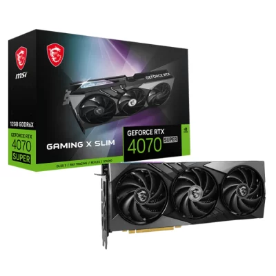 MSI GeForce RTX 4070 SUPER 12G GAMING X SLIM – Balenie a grafická karta s tromi ventilátormi
