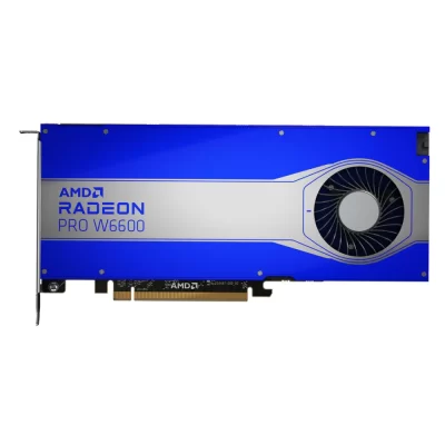 HP Radeon Pro W6600 8GB GDDR6 – Profesionálna grafická karta v modro-striebornom prevedení s axiálnym ventilátorom