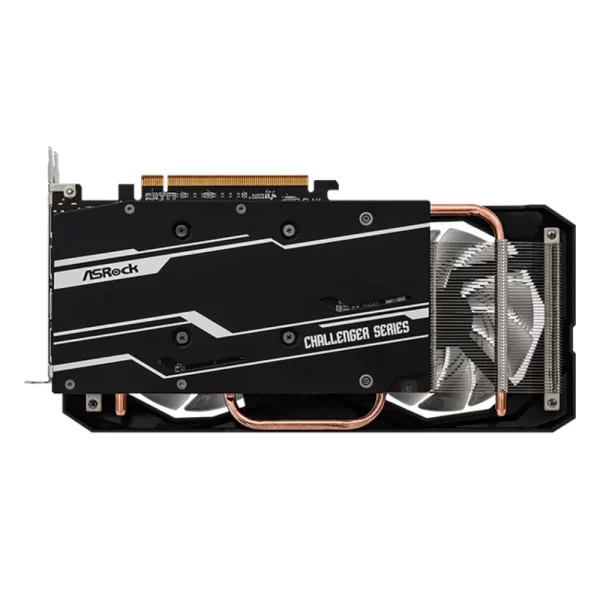 ASROCK AMD Radeon RX 7600 Challenger 8GB OC – Detail na chladiace rebrá a backplate grafickej karty s nápisom Challenger Series