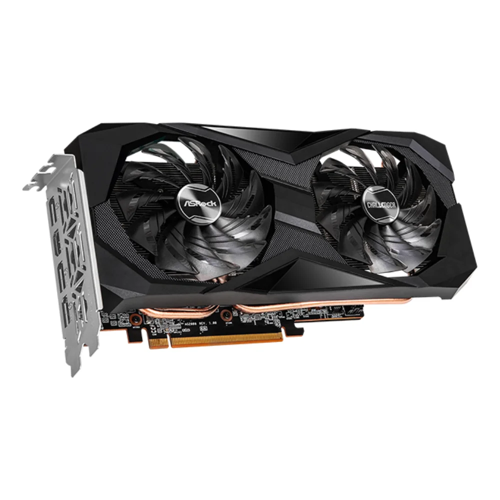 ASROCK AMD Radeon RX 7600 Challenger 8GB OC – predná strana karty s dvomi ventilátormi ASROCK AMD Radeon RX 7600 Challenger 8GB OC – predná strana karty s dvomi ventilátormi
