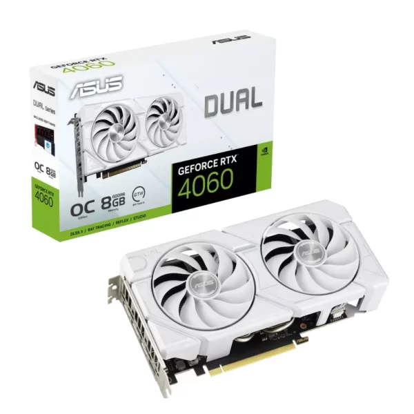 ASUS Dual GeForce RTX 4060 EVO White OC Edition 8GB – Grafická karta s bielym dvojventilátorovým chladičom a originálnym balením