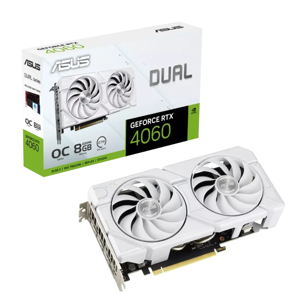 ASUS Dual GeForce RTX 4060 EVO White OC Edition 8GB – Grafická karta s bielym dvojventilátorovým chladičom a originálnym balením ASUS Dual GeForce RTX 4060 EVO White OC Edition 8GB – Grafická karta s bielym dvojventilátorovým chladičom a originálnym balením