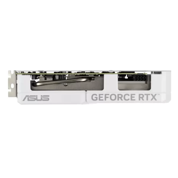 ASUS Dual GeForce RTX 4060 EVO White OC Edition 8GB – Bočný pohľad na chladič a konektor pre napájanie
