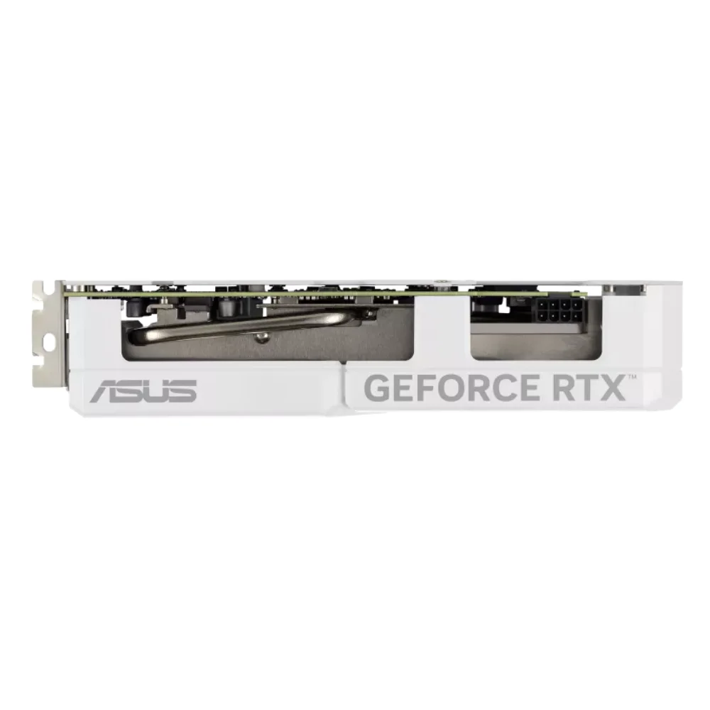 ASUS Dual GeForce RTX 4060 EVO White OC Edition 8GB – Bočný pohľad na chladič a konektor pre napájanie ASUS Dual GeForce RTX 4060 EVO White OC Edition 8GB – Bočný pohľad na chladič a konektor pre napájanie
