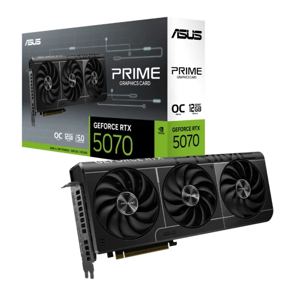 ASUS PRIME GeForce RTX 5070 12GB GDDR7 OC Edition – Balenie a grafická karta s RGB podsvietením