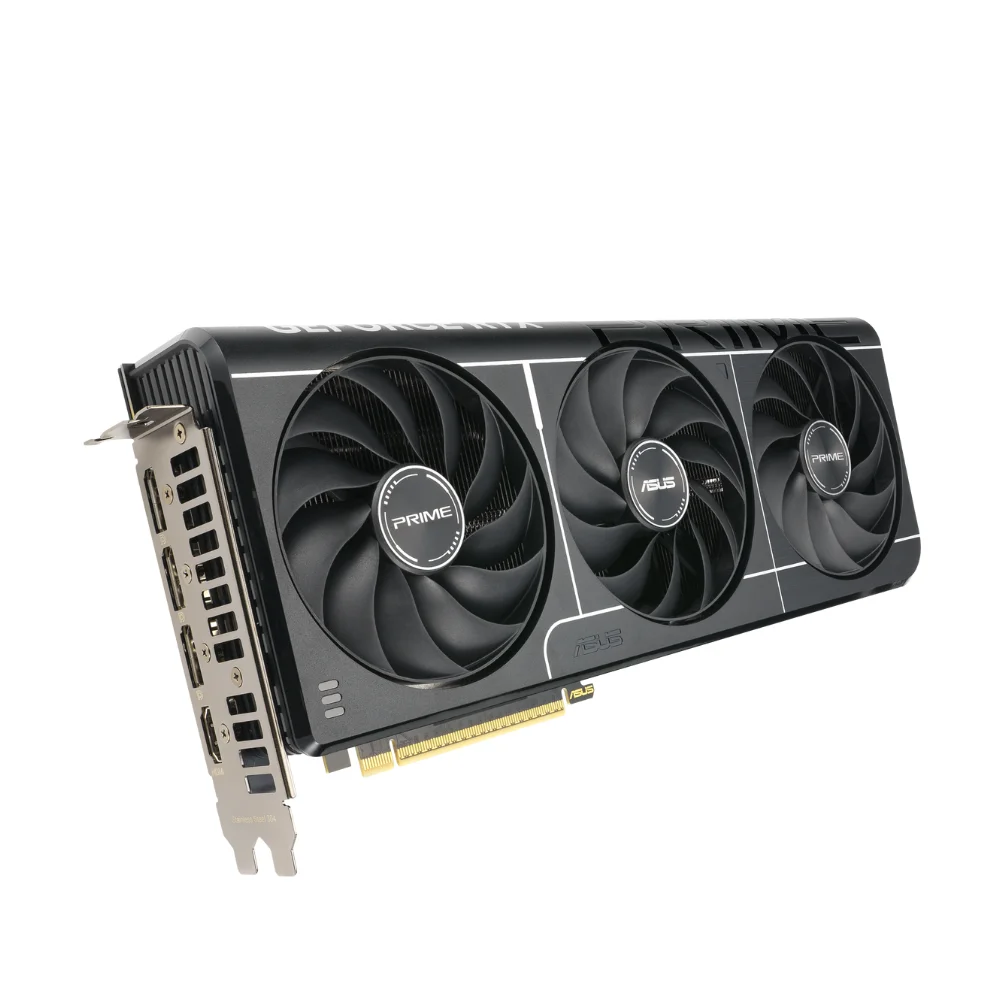 ASUS PRIME GeForce RTX 5070 12GB GDDR7 OC Edition– Čelný pohľad na chladič s tromi ventilátormi a podsvietením ASUS PRIME GeForce RTX 5070 12GB GDDR7 OC Edition– Čelný pohľad na chladič s tromi ventilátormi a podsvietením