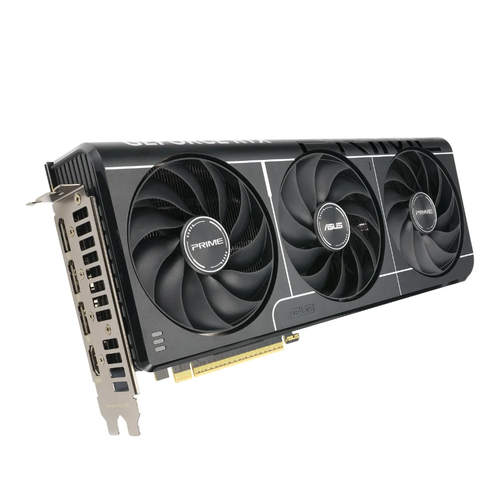 Asus PRIME GeForce RTX 5070 12GB GDDR7 OC Edition – Pohľad zhora na grafickú kartu s troma ventilátormi Asus PRIME GeForce RTX 5070 12GB GDDR7 – Pohľad zhora na grafickú kartu s troma ventilátormi