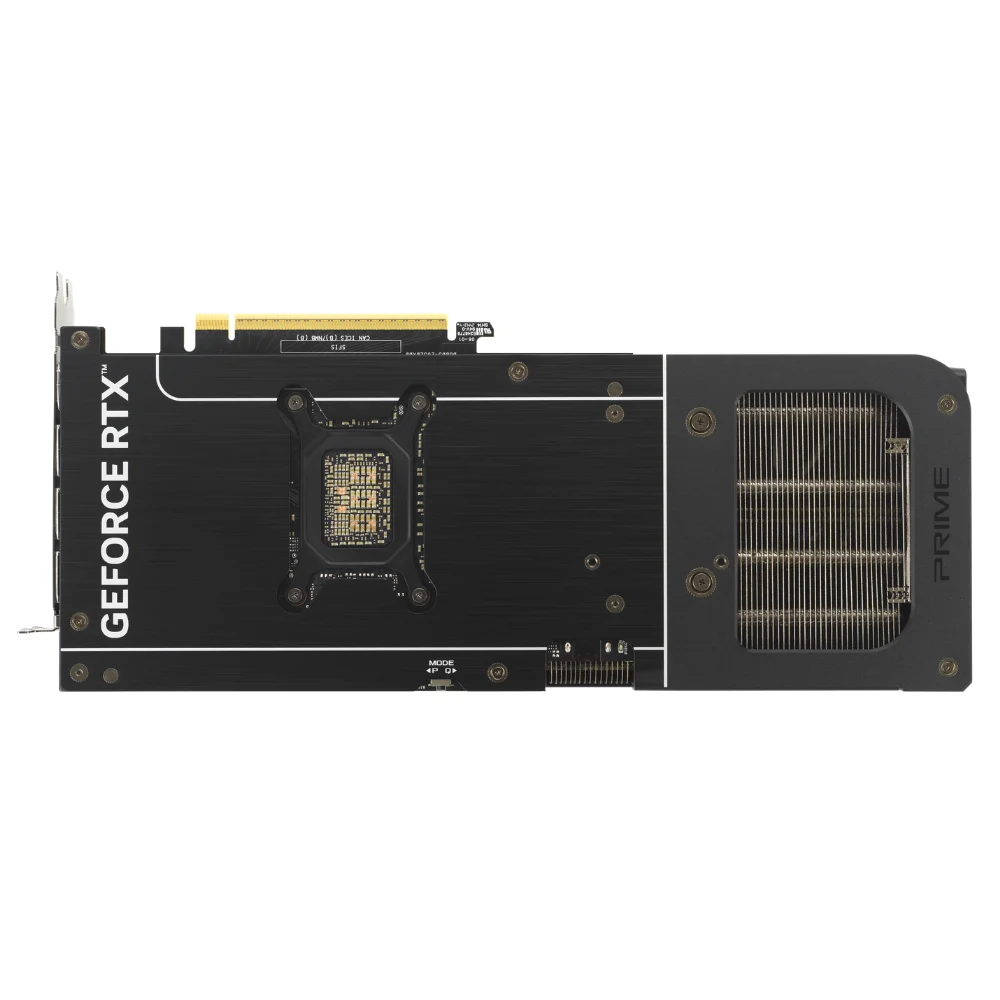 Asus PRIME GeForce RTX 5070 12GB GDDR7 OC Edition – Zadná strana grafickej karty s chladiacim výrezom Asus PRIME GeForce RTX 5070 12GB GDDR7 – Zadná strana grafickej karty s chladiacim výrezom