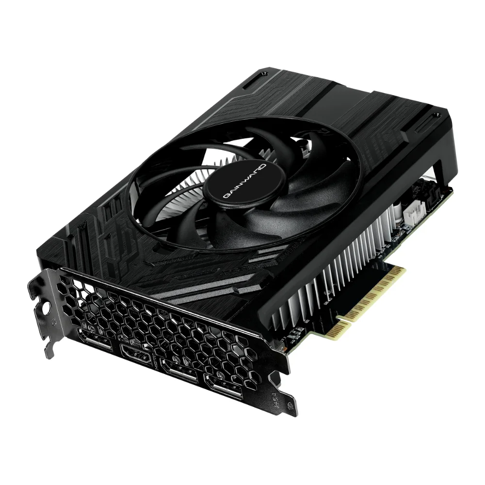 Gainward GeForce RTX 4060 Pegasus 8 GB – Detaily chladenia a konektorov, jednoslotové vyhotovenie, čierny dizajn Gainward GeForce RTX 4060 Pegasus 8 GB – Detaily chladenia a konektorov, jednoslotové vyhotovenie, čierny dizajn