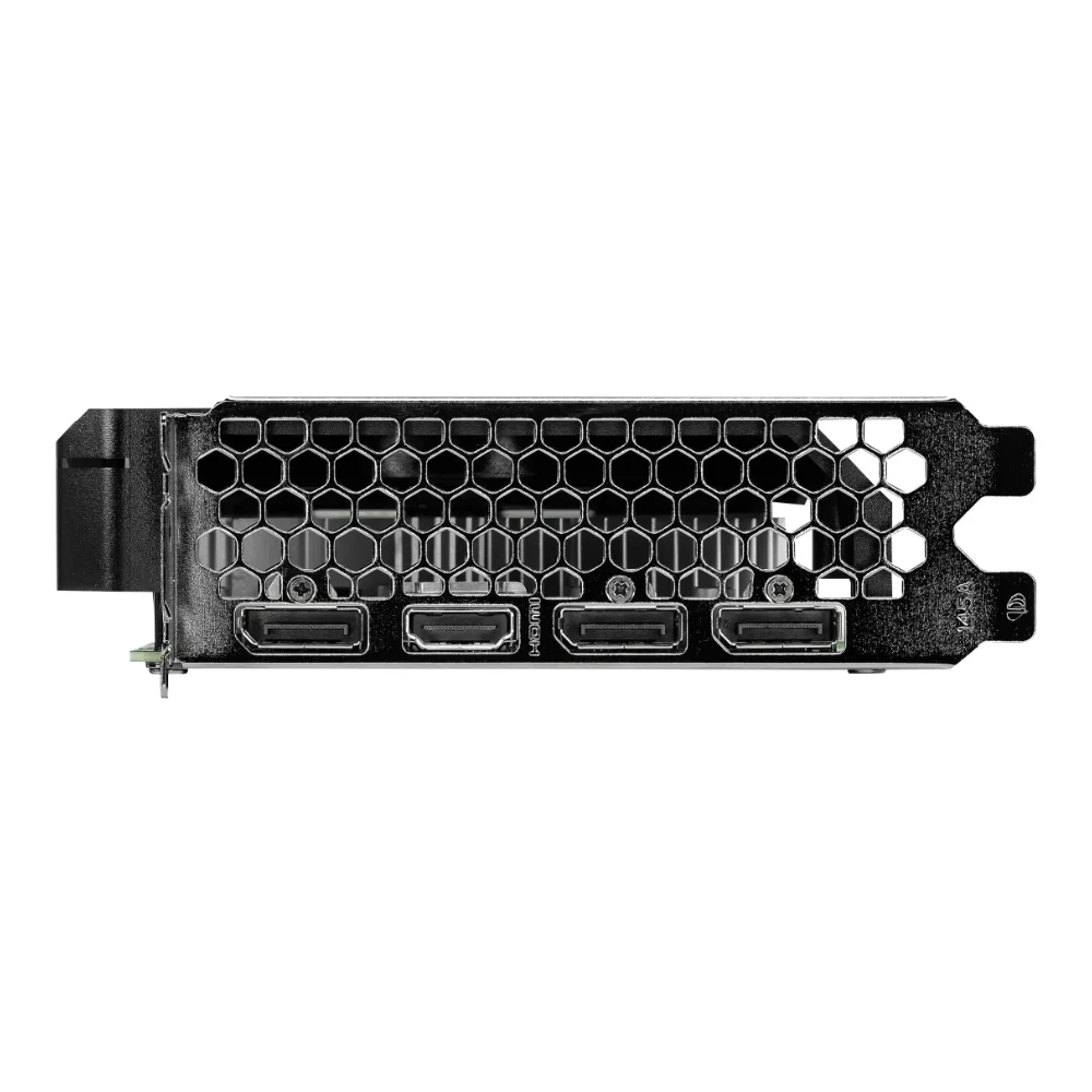 Gainward GeForce RTX 4060 Pegasus 8 GB – Výstupný panel s 3x DisplayPort a 1x HDMI, kovový rám s vetracími otvormi Gainward GeForce RTX 4060 Pegasus 8 GB – Výstupný panel s 3x DisplayPort a 1x HDMI, kovový rám s vetracími otvormi