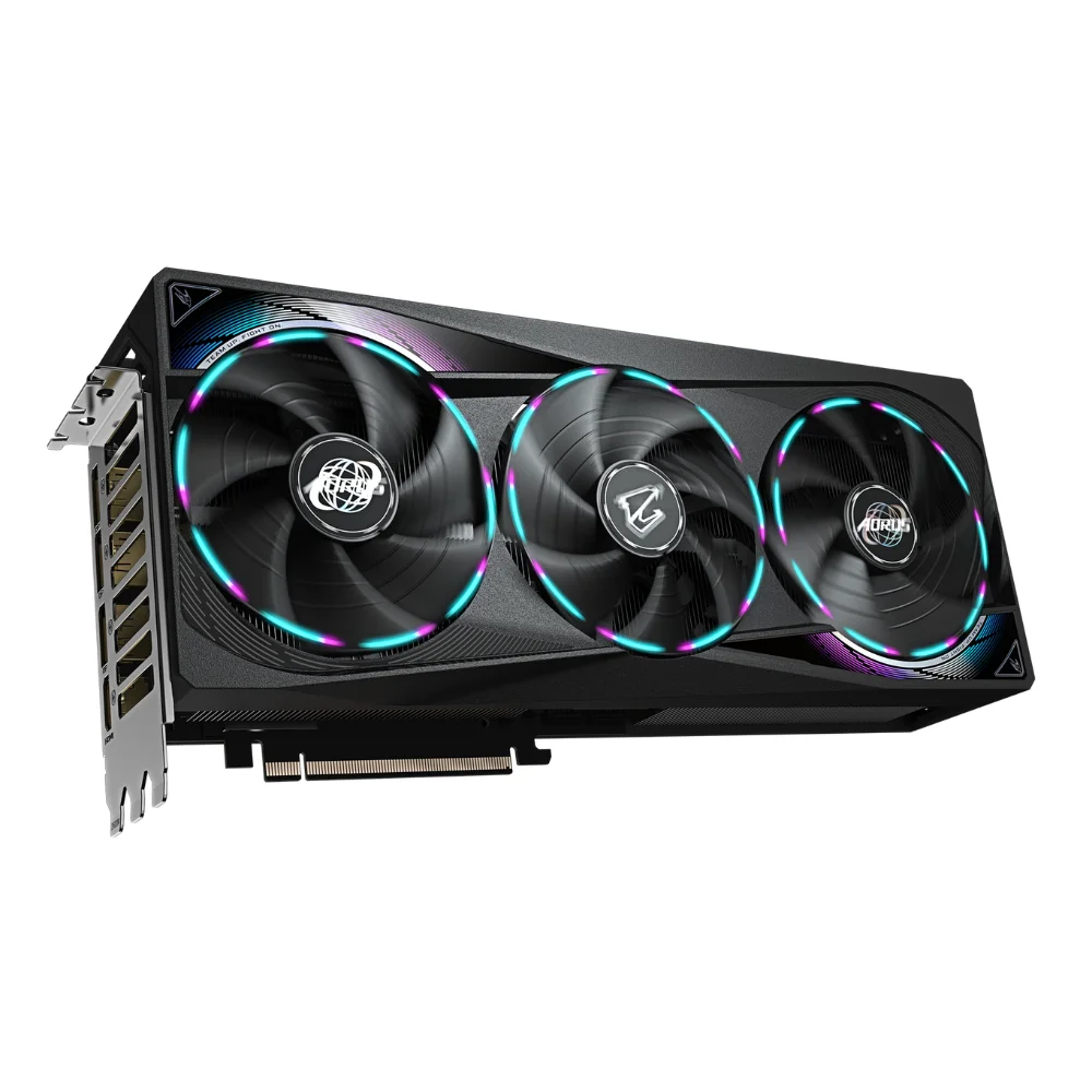Gigabyte AORUS GeForce RTX 5070 MASTER 12GB – pohľad spredu na trojventilátorový dizajn Gigabyte AORUS GeForce RTX 5070 MASTER 12GB – pohľad spredu na trojventilátorový dizajn
