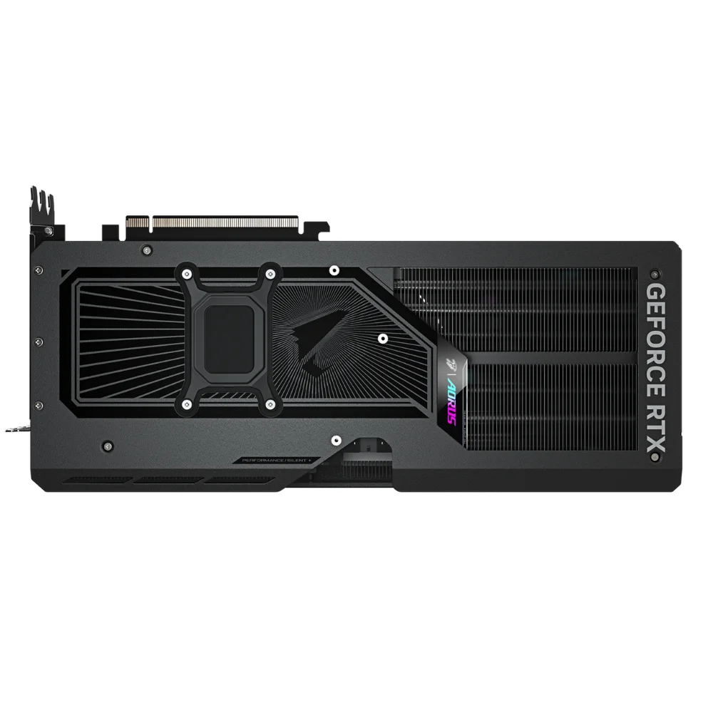 Gigabyte AORUS GeForce RTX 5070 MASTER 12GB – zadná strana karty s výrazným backplate dizajnom Gigabyte AORUS GeForce RTX 5070 MASTER 12GB – zadná strana karty s výrazným backplate dizajnom