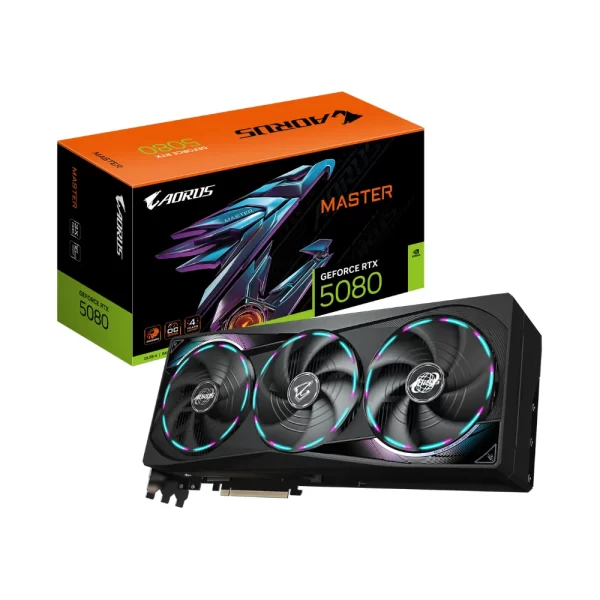 Gigabyte AORUS GeForce RTX 5080 MASTER 16GB – Balenie karty s vyobrazeným produktom a logom MASTER