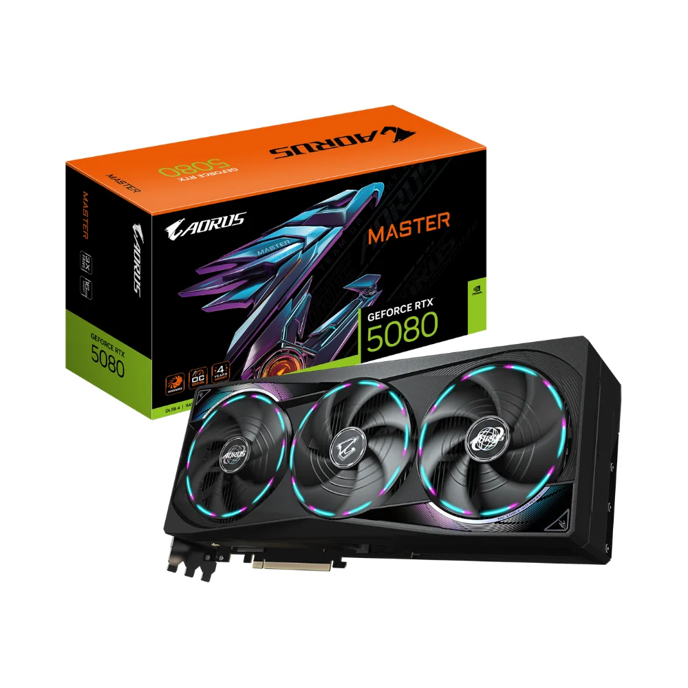 gigabyte-aorus-geforce-rtx-5080-master-16gb-balenie-karty-+-s-grafickou-kartou Gigabyte AORUS GeForce RTX 5080 MASTER 16GB – Balenie karty s vyobrazeným produktom a logom MASTER