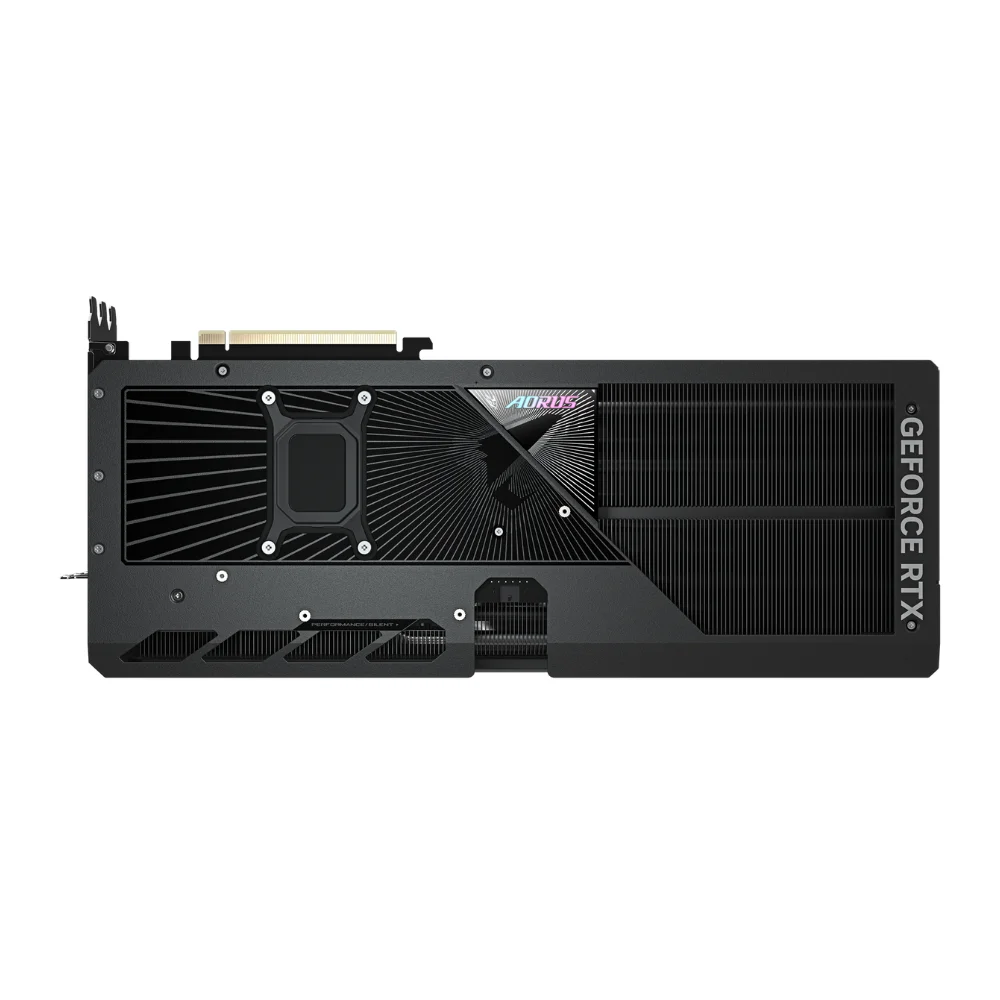 gigabyte-aorus-geforce-rtx-5080-master-16gb-zadny-backplate-karty-s-logom-aorus-a-vyraznym-rebrovanim Gigabyte AORUS GeForce RTX 5080 MASTER 16GB – Zadný panel s portami HDMI 2.1b a DisplayPort 2.1a