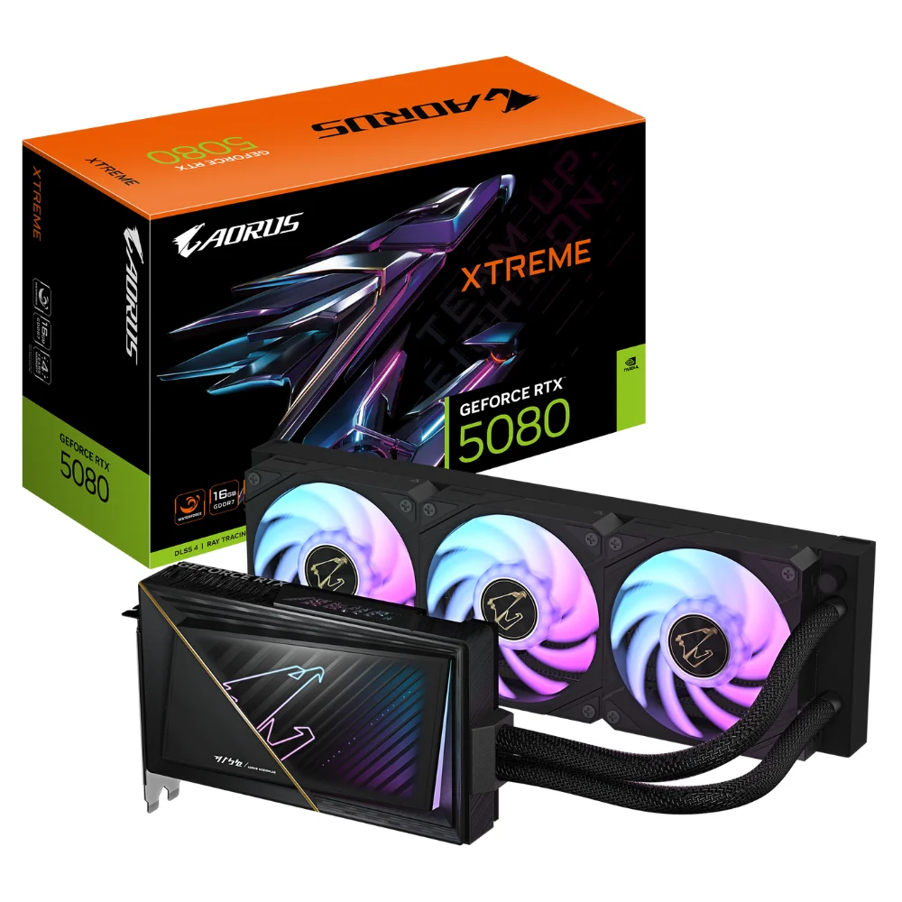 Gigabyte AORUS GeForce RTX 5080 Xtreme WATERFORCE 16GB – Balenie grafickej karty spolu s kartou s vodným chladením Gigabyte AORUS GeForce RTX 5080 Xtreme WATERFORCE 16GB – Balenie grafickej karty spolu s kartou s vodným chladením