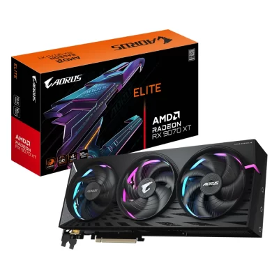 Gigabyte AORUS Radeon RX 9070 XT ELITE 16GB – balenie a karta s RGB podsvietením a trojventilátorovým chladičom