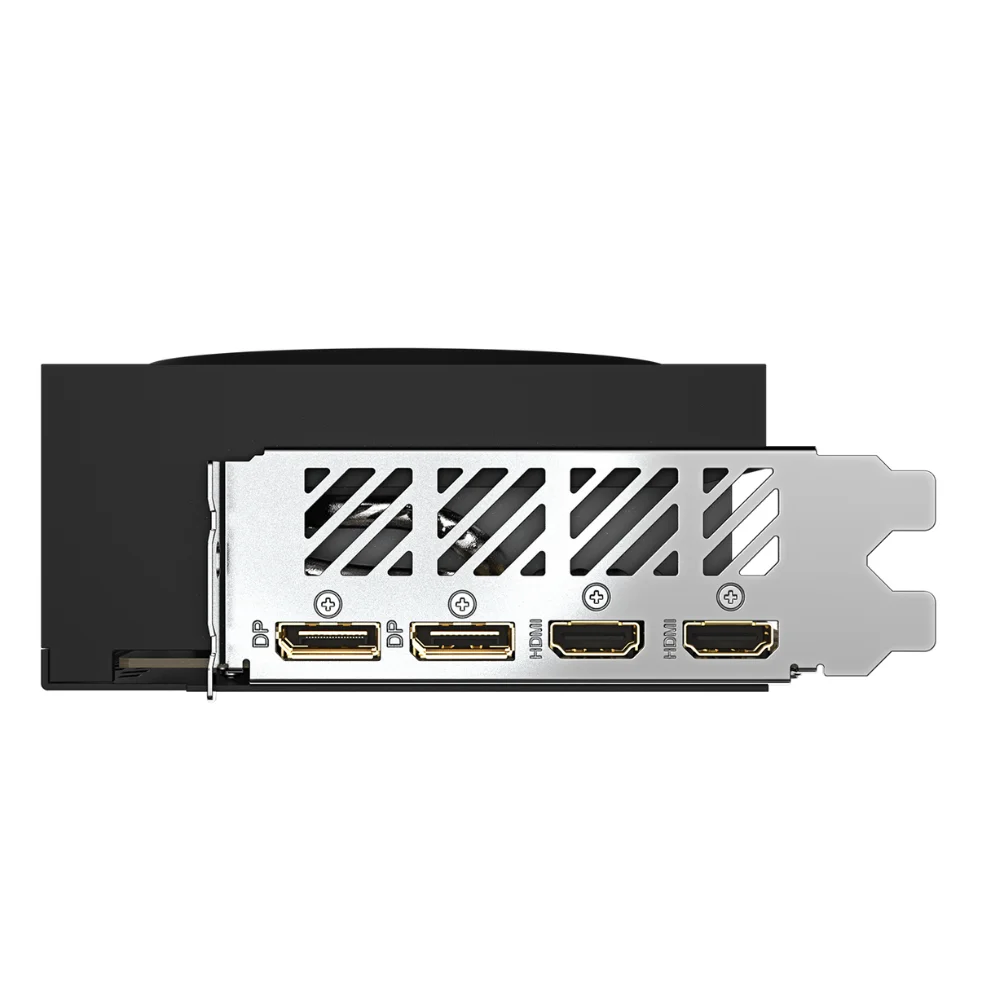 Gigabyte AORUS Radeon RX 9070 XT ELITE 16GB – výstupy DisplayPort a HDMI na I/O Gigabyte AORUS Radeon RX 9070 XT ELITE 16GB – výstupy DisplayPort a HDMI na I/O