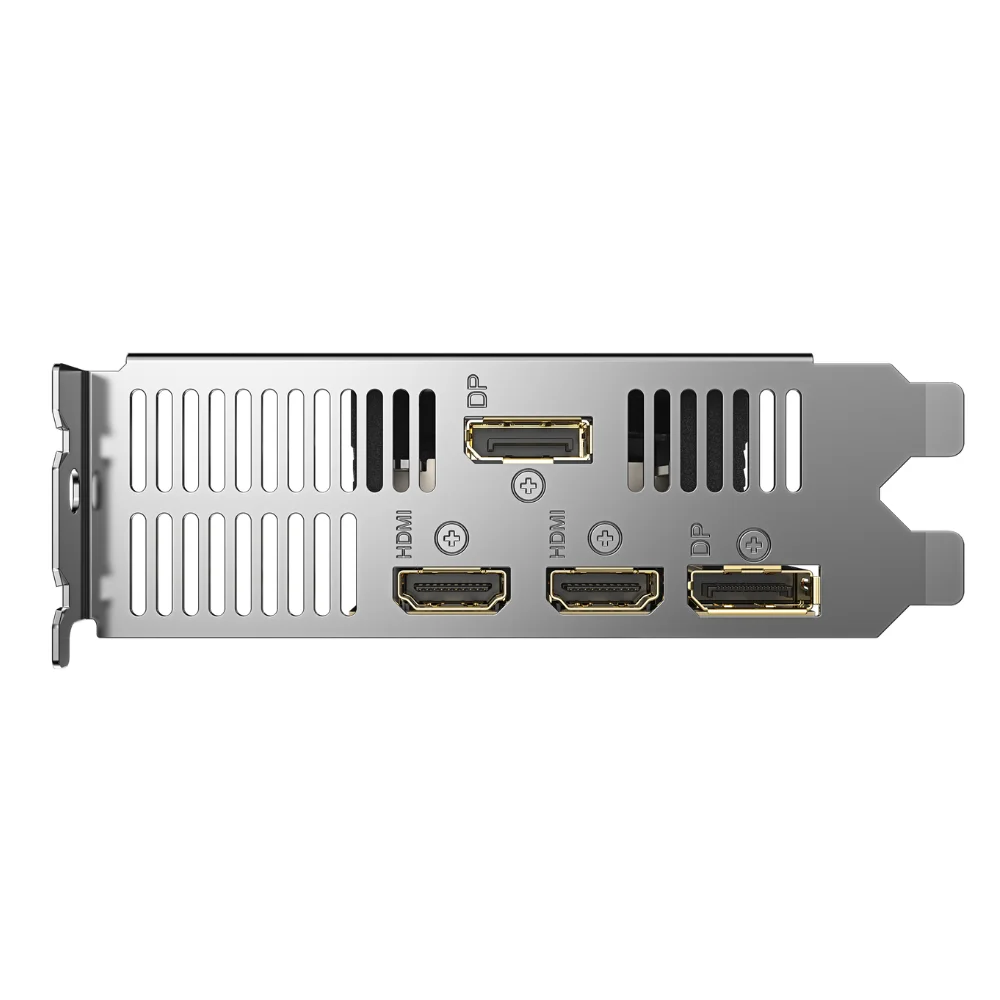 Gigabyte GeForce RTX 3050 D6 Low Profile 6G – Výstupy na zadnej strane karty vrátane HDMI a DisplayPort Gigabyte GeForce RTX 3050 D6 Low Profile 6G – Výstupy na zadnej strane karty vrátane HDMI a DisplayPort