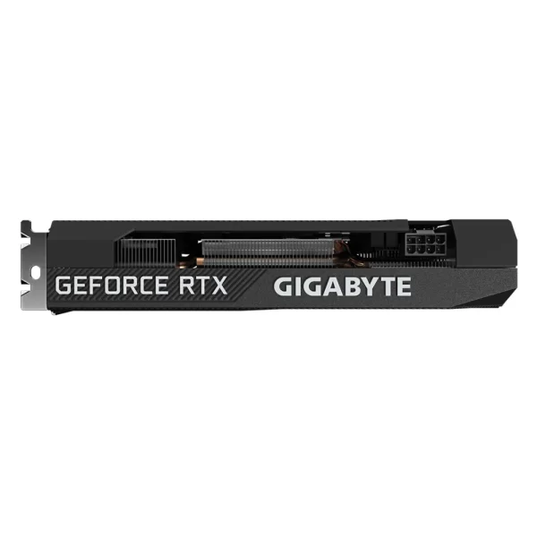 Gigabyte GeForce RTX 3060 Ti GAMING OC 8G (rev. 2.0) – pohľad z boku na napájanie a logo