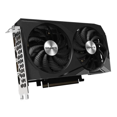 Gigabyte GeForce RTX 3060 Ti GAMING OC 8G (rev. 2.0) – predná strana karty s dvomi ventilátormi