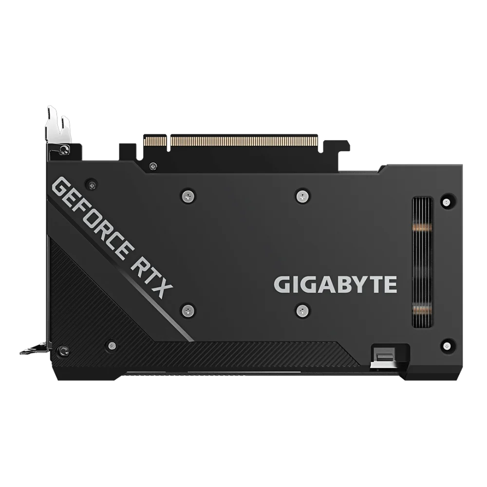 Gigabyte GeForce RTX 3060 Ti GAMING OC 8G (rev. 2.0) – zadná strana s kovovým backplate Gigabyte GeForce RTX 3060 Ti GAMING OC 8G (rev. 2.0) – zadná strana s kovovým backplate