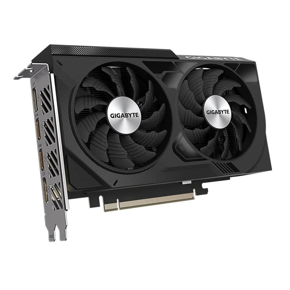 Gigabyte GeForce RTX 4060 WINDFORCE OC 8G – Detailný pohľad dvojventilátorového chladiča Gigabyte GeForce RTX 4060 WINDFORCE OC 8G – Detailný pohľad dvojventilátorového chladiča