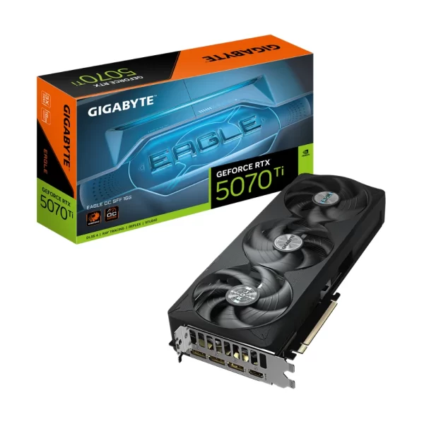 Gigabyte GeForce RTX 5070 Ti WINDFORCE OC SFF 16G – Balenie a samotná grafická karta s trojventilátorovým chladením
