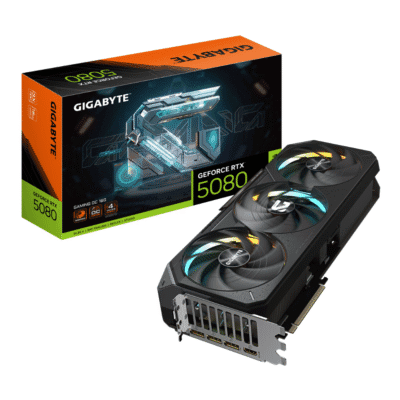 Gigabyte GeForce RTX 5080 GAMING OC 16G – Balenie karty s produktom z perspektívy