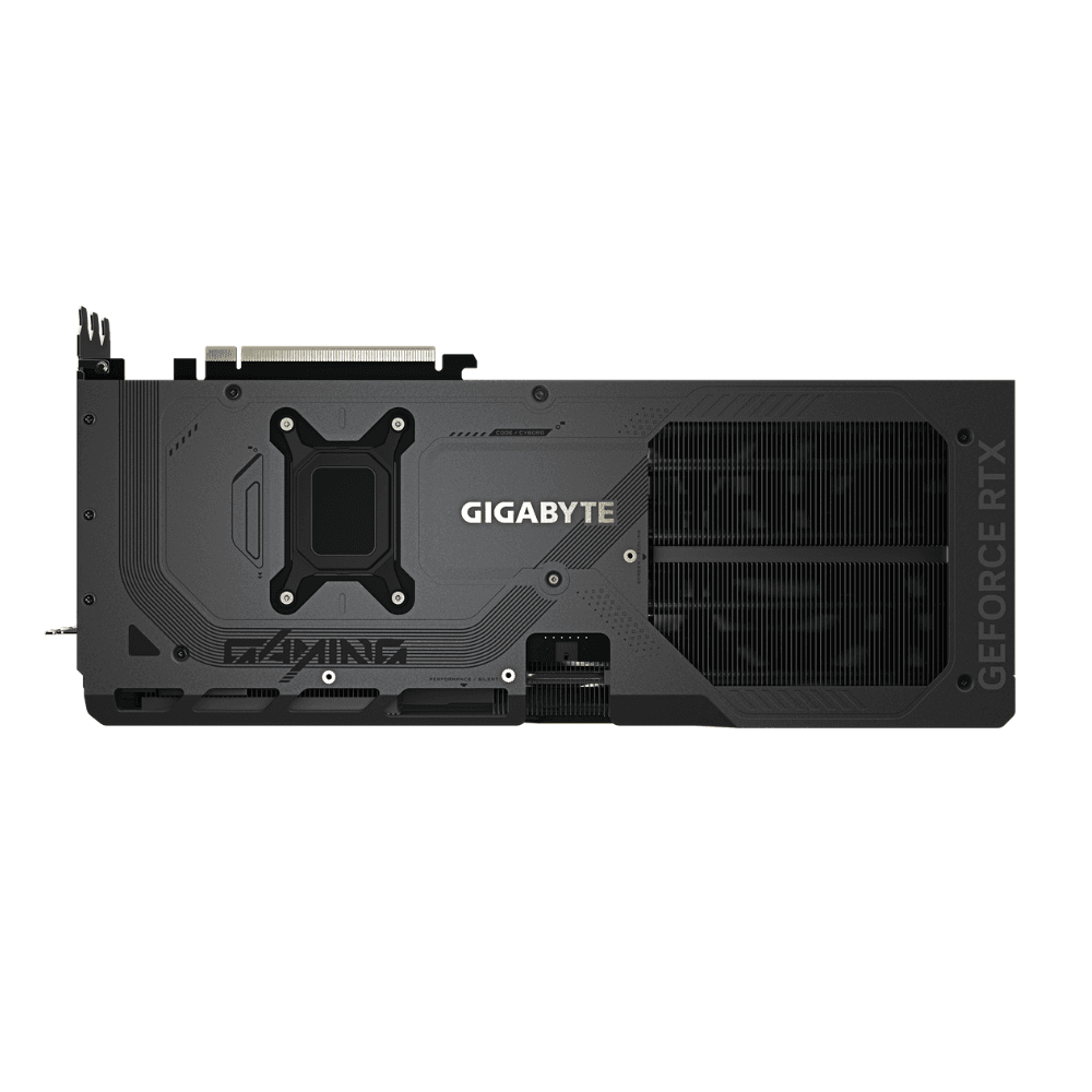 Gigabyte GeForce RTX 5080 GAMING OC 16G – Zadný backplate karty s logom GIGABYTE a výrazným rebrovaním Gigabyte GeForce RTX 5080 GAMING OC 16G – Zadný backplate karty s logom GIGABYTE a výrazným rebrovaním