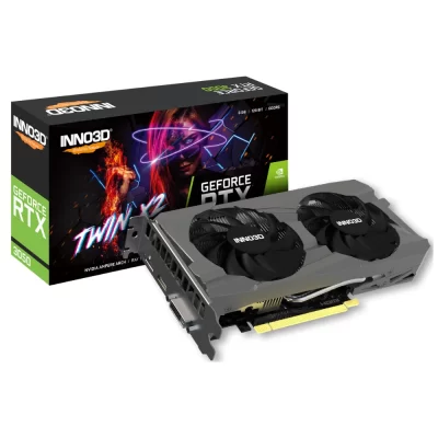 Inno3D GeForce RTX 3050 Twin X2 8GB – Grafická karta s dvojventilátorovým chladičom a balením s neonovou grafikou