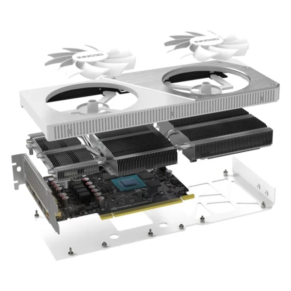 INNO3D GeForce RTX 4060 Ti 8GB TWIN X2 OC WHITE – rozobraný pohľad na komponenty grafickej karty