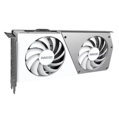 Inno3D GeForce RTX 4060 Twin X2 OC White 8GB – detailný pohľad na grafickú kartu so strieborným a bielym chladičom