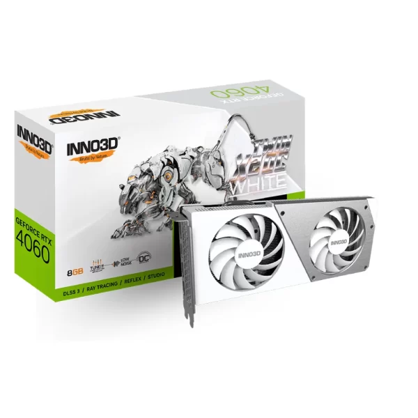 Inno3D GeForce RTX 4060 Twin X2 OC White 8GB – grafická karta s dvoma bielymi ventilátormi a balením
